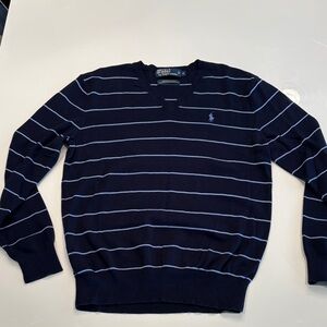 Polo by Ralph Lauren Men's V-Neck Sweater in Navy and White